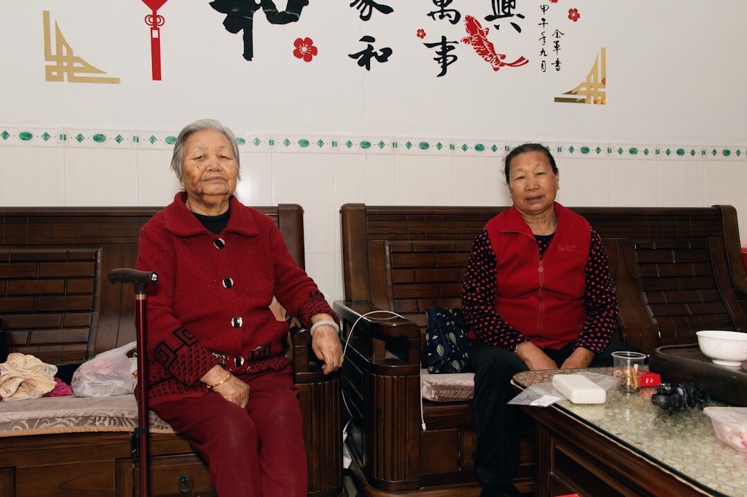 elderly people chatting in room